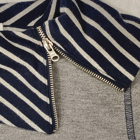 Weekend by Chico's Striped Collar Top Sz 0 (S/M) Cowl Neck Gray Blue Long Sleeve - Picture 6 of 16